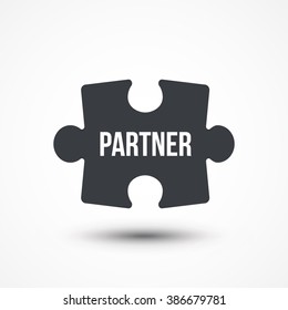Puzzle piece. Concept image with PARTNER word. Flat icon