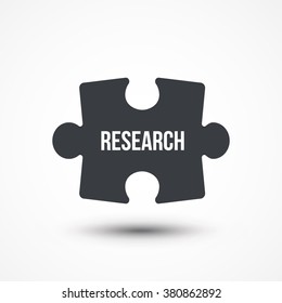 Puzzle piece. Concept image with RESEARCH word. Flat icon