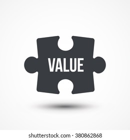 Puzzle piece. Concept image with VALUE word. Flat icon