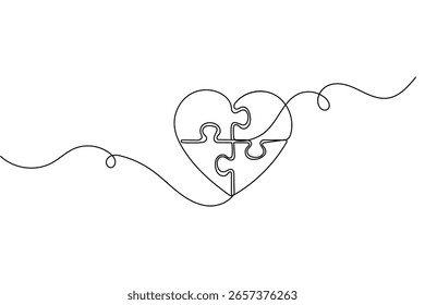 Puzzle piece continuous one line drawing minimalist outline vector illustration