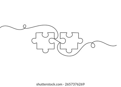 Puzzle piece continuous one line drawing minimalist outline vector illustration