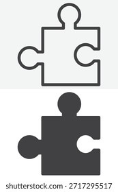 Pieza de rompecabezas de diferente estilo conjunto de iconos. Línea y contorno con versión de icono sólido, signo de Vector de trazo editable y símbolo. Icono de pieza de rompecabezas para el concepto de resolución de problemas.