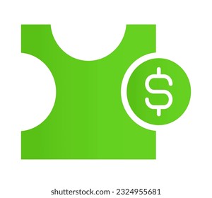 Puzzle piece with dollar coin vector design element. Abstract customizable symbol for infographic with blank copy space. Editable shape for instructional graphics. Visual data presentation component