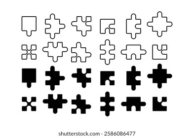 Puzzle piece element collection. jigsaw puzzle pieces silhouette. Set of game puzzles. Perfect jigsaw puzzle vector for concept illustrations.
