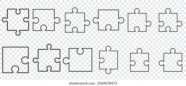 Puzzle piece element collection. Set of game puzzle. jigsaw puzzle pieces silhouette. Perfect jigsaw puzzle vector for concept illustrations, problem solving.