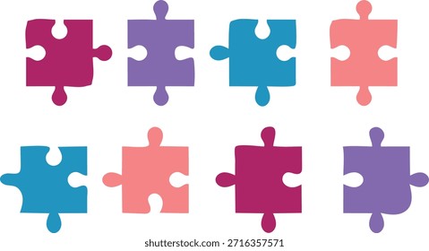 Elemento de pieza de rompecabezas. Símbolos de la parte del rompecabezas. Faltan símbolos de pieza. Diseño gráfico de resolución de problemas. Elemento de conexión y diseño lógico
