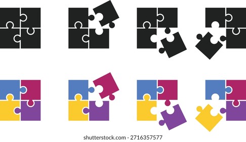 Elemento de pieza de rompecabezas. Símbolos de la parte del rompecabezas. Faltan símbolos de pieza. Diseño gráfico de resolución de problemas. Elemento de conexión y diseño lógico
