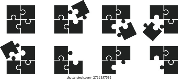 Elemento de pieza de rompecabezas. Símbolos de la parte del rompecabezas. Faltan símbolos de pieza. Diseño gráfico de resolución de problemas. Elemento de conexión y diseño lógico
