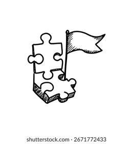 Puzzle Piece with Flag Symbolizing Team Focus and Goal Achievement