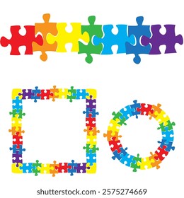 Puzzle piece frames. Rainbow colorful design. Square circular vector. Playful abstract graphic. - Powered by Shutterstock - Get 15% off with code: PIKWIZARD15