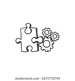 Puzzle Piece with Gears Representing Integrated Teamwork and Business Strategy