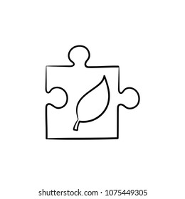 Puzzle piece hand drawn outline doodle icon. Ecological responsibility concept. Vector sketch illustration of piece of puzzle for print, web, mobile and infographics isolated on white background.