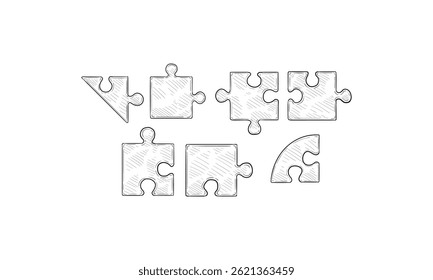 puzzle piece handdrawn engraving doodle collection