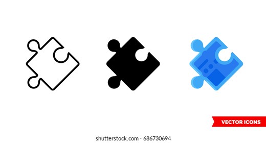 Puzzle Piece Icon Of 3 Types: Color, Black And White, Outline. Isolated Vector Sign Symbol.