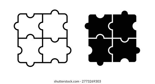 Puzzle piece icon in black and white color. Solid and linear icons