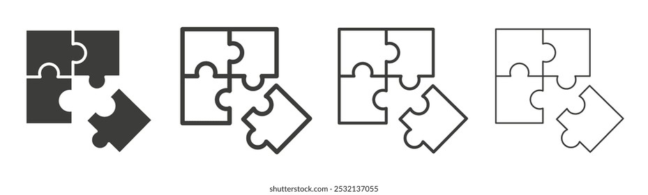 Ícone de peça de quebra-cabeça em tamanhos de preenchimento e três traçados