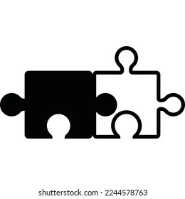 puzzle piece icon flat contrast black white symmetric geometry. Puzzle line icon. Puzzle pieces. Outline vector icon with editable strokes