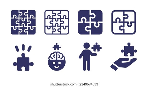 Puzzle piece icon set. Solution icon vector illustration.