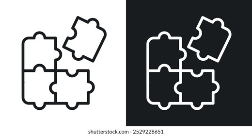 Ícone de peça de quebra- cabeça em linha fina de cor preta. ilustração simples de símbolos vetoriais planos.