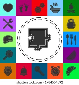 puzzle piece icon, vector puzzle illustration symbol, jigsaw element shape isolated. Flat pictogram - simple icon
