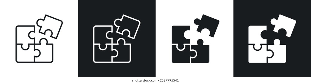 Puzzle piece icon vector icon set black filled and outlined style.