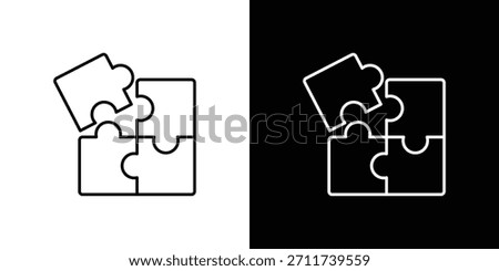 Puzzle piece icons vector symbol with editable stroke lines for web designs