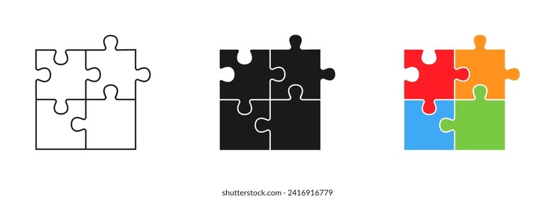 Puzzle-Stück. Puzzle-Puzzle-Puzzle in unterschiedlichem Design. Teamwork-Symbol. Puzzle-Vektorlogo