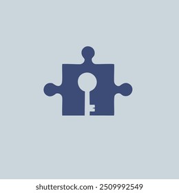 Puzzle piece with keyhole icon. A blue puzzle piece with a keyhole in the middle, representing the concept of finding the solution or unlocking a secret.