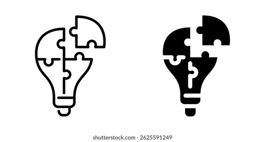 Puzzle piece light bulb innovation icon. Line and silhouette icon.