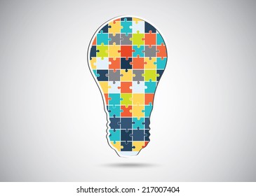 Puzzle piece light idea bulb. illustration over a white background