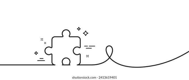 Puzzle piece line icon. Continuous one line with curl. Jigsaw game shape sign. Business strategy element. Puzzle single outline ribbon. Loop curve pattern. Vector