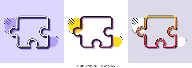 Puzzle piece line icon. Halftone dotted pattern. Gradient icon with grain shadow. Jigsaw game shape sign. Business strategy element. Line puzzle icon. Various designs. Vector