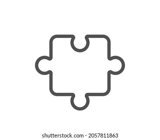 Puzzle piece line icon. Jigsaw game shape sign. Business strategy element. Quality design element. Line style puzzle icon. Editable stroke. Vector
