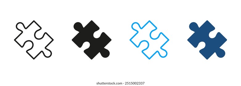 Puzzle Piece Line and Silhouette Icon Set. Jigsaw Part Linear Pictogram. Match Combination, Creative Idea, Looking For Solution. Editable Stroke. Isolated Vector Illustration.