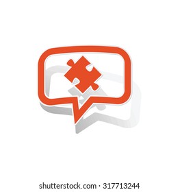 Puzzle piece message sticker, orange chat bubble with image inside, on white background