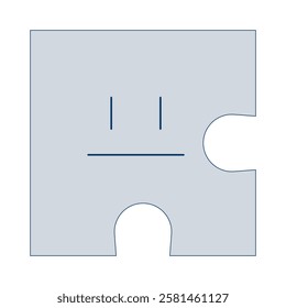 Puzzle piece with neutral face 2D cartoon object. Psychology personality character shape. Facial expression jigsaw isolated element flat vector clipart on white background. Spot illustration