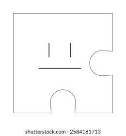 Puzzle piece with neutral face black and white 2D line object. Psychology personality character shape. Facial expression jigsaw isolated clip art vector outline item. Monochromatic spot illustration