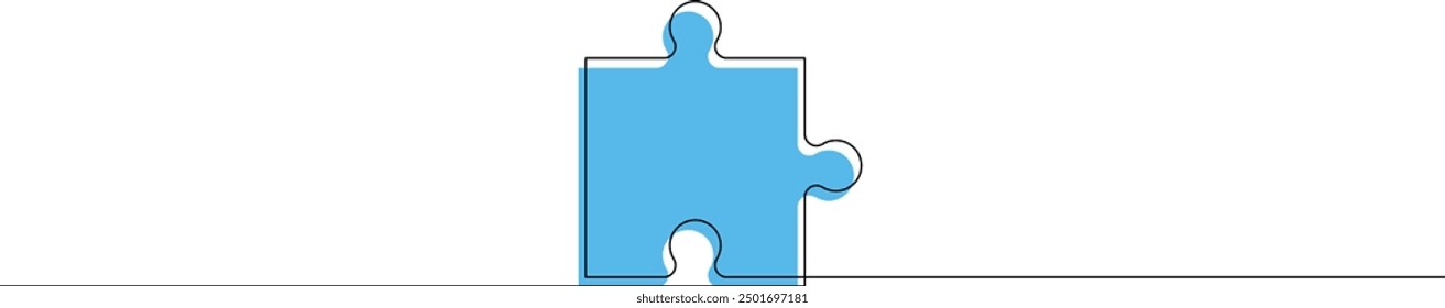 Puzzle piece one continuous line drawing. Jigsaw puzzle element. Vector illustration, editable stroke.