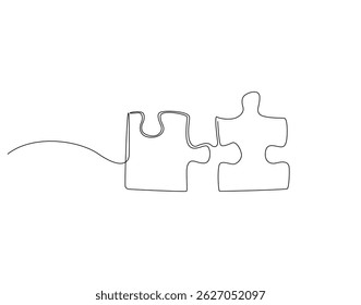 Puzzle piece outline drawing illustration. Continuous line draw of education game vector