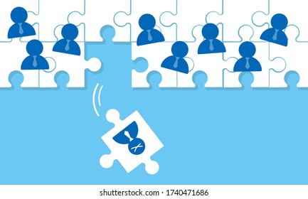 puzzle piece and people icon image,vector illustration,blue background