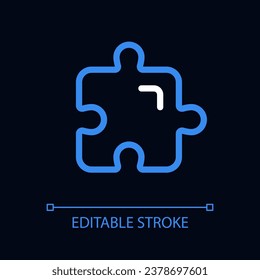 Puzzle piece pixel perfect color linear ui icon for dark theme. Riddle game. Idea, solution. Outline isolated user interface pictogram. GUI, UX design for night mode. Editable stroke. Arial font used