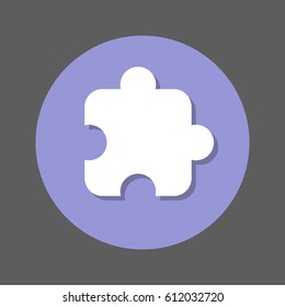 Puzzle piece, plugin flat icon. Round colorful button, circular vector sign with shadow effect. Flat style design