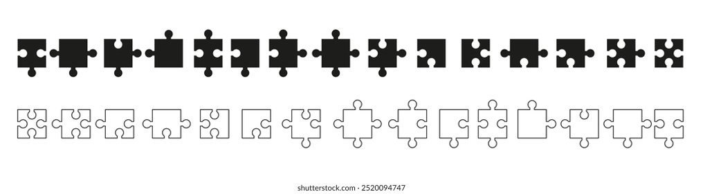 Puzzle Piece Set collection. Isolated Black and White Jigsaw Icons for Infographics