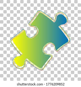 Puzzle piece sign. Blue to green gradient Icon with Four Roughen Contours on stylish transparent Background. Illustration.