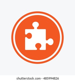 Puzzle piece sign icon. Strategy symbol. Graphic design element. Flat puzzle symbol on the round button. Vector