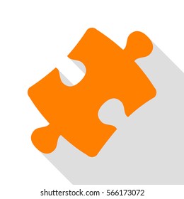 Puzzle piece sign. Orange icon with flat style shadow path.