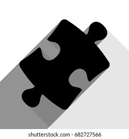 Puzzle piece sign. Vector. Black icon with two flat gray shadows on white background.