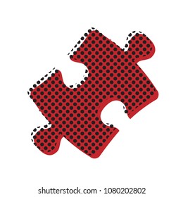 Puzzle piece sign. Vector. Brown icon with shifted black circle pattern as duplicate at white background. Isolated.