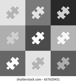 Puzzle piece sign. Vector. Grayscale version of Popart-style icon.