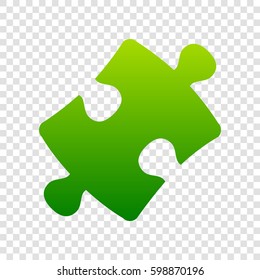 Puzzle piece sign. Vector. Green gradient icon on transparent background.